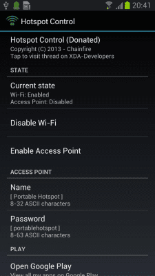 Screenshot of the application Hotspot Control - #1