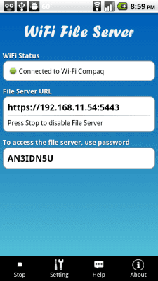 Screenshot of the application WiFi File Server - #1