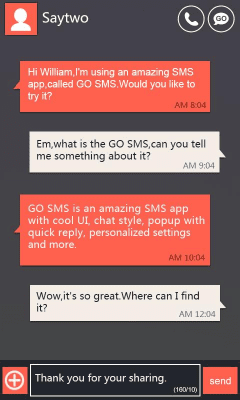 Screenshot of the application GO SMS PRO WP8Orange THEMEEX - #1