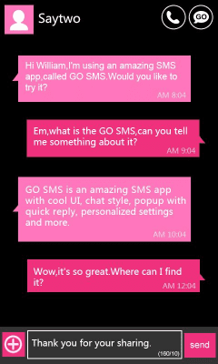 Screenshot of the application GO SMS Pro WP8 PinK ThemeEX - #1