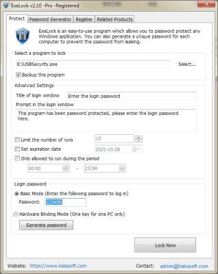 Screenshot of the application ExeLock - #1
