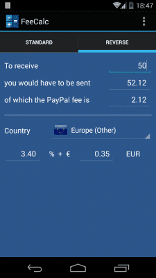 Screenshot of the application FeeCalc (for PayPal) - #3