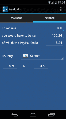 Screenshot of the application FeeCalc (for PayPal) - #4