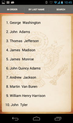 Screenshot of the application U.S. Presidents - #5