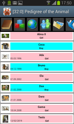 Screenshot of the application Animal Pedigree (Android) - #1