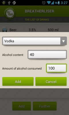 Screenshot of the application Breathalyzer - #3