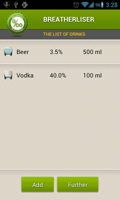 Screenshot of the application Breathalyzer - #5