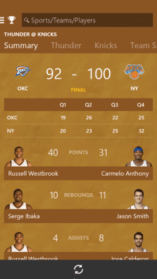 Screenshot of the application MSN Sports - points and statistics - #6