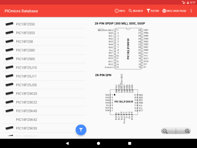 Screenshot of the application PICmicro Database - #11