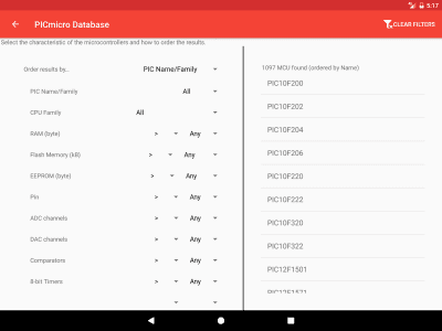 Screenshot of the application PICmicro Database - #12