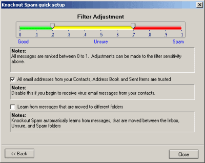 Screenshot of the application Knockout Spam for Outlook 2000/2002/2003 - #1