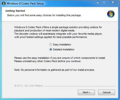 Screenshot of the application Windows 8 Codecs Pack - #1