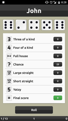 Screenshot of the application Yatzy - #3