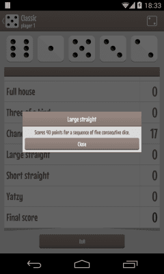 Screenshot of the application Yatzy (dice game) - #4