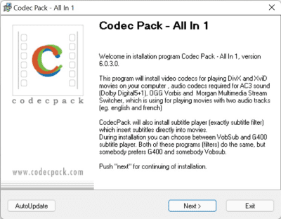 Screenshot of the application Codec Pack All-In-1 - #1