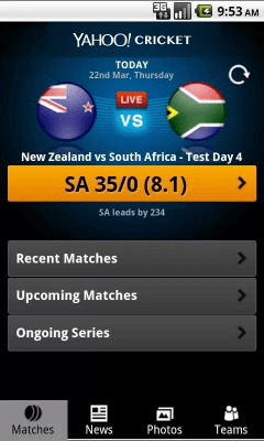 Screenshot of the application Yahoo! Cricket - #1