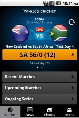 Screenshot of the application Yahoo! Cricket - #2