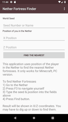 Screenshot of the application Fortress Finder for Minecraft - #1