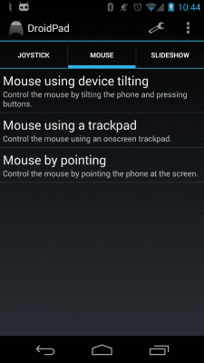 Screenshot of the application DroidPad: PC Joystick & mouse - #1