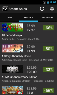 Screenshot of the application Steam Sales - #3