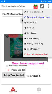 Screenshot of the application Video Downloader for Twitter - #2