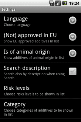 Screenshot of the application E-inspect Food additives - #7