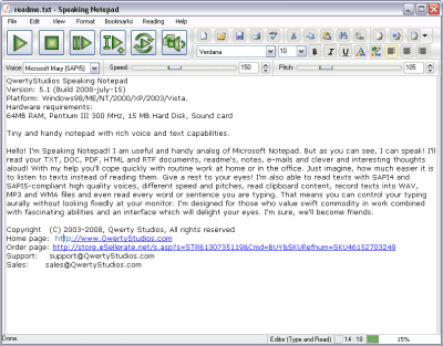 Screenshot of the application Speaking Notepad 5 - #1