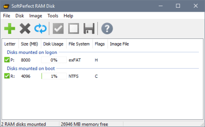 Screenshot of the application SoftPerfect RAM Disk - #1