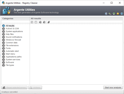 Screenshot of the application Argente - Registry Cleaner - #1