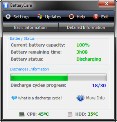 Screenshot of the application BatteryCare - #1