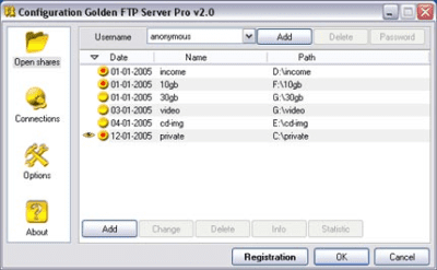 Screenshot of the application Golden FTP server - #2