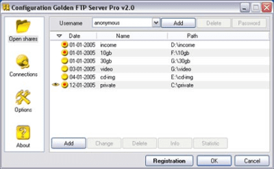 Screenshot of the application Golden FTP server - #4
