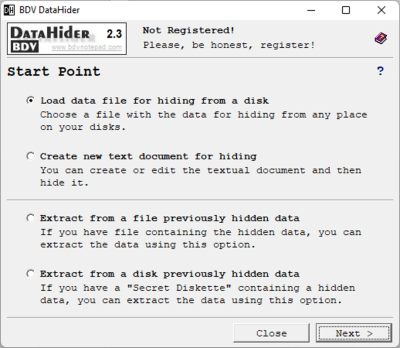 Screenshot of the application BDV DataHider - #1
