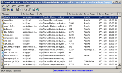 Screenshot of the application SafariCacheView - #1