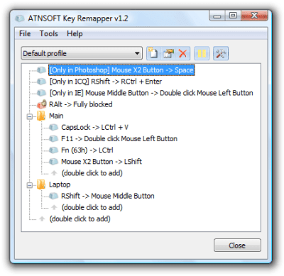 Screenshot of the application ATNSoft Key Remapper - #1