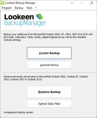 Screenshot of the application Lookeen Backup - #1