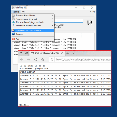 Screenshot of the application WinPing - #1