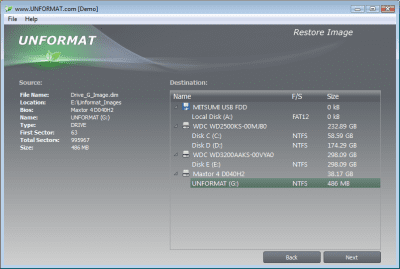 Screenshot of the application UNFORMAT - #7