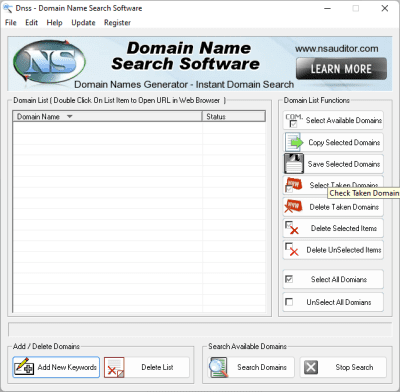 Screenshot of the application DNSS Domain Name Search Software - #1