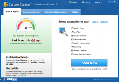 Screenshot of the application System Cleaner - #1