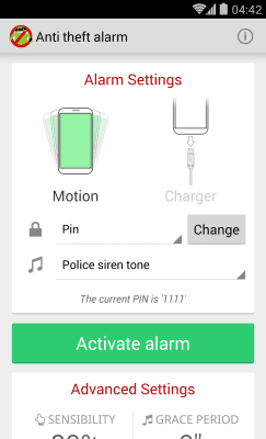 Screenshot of the application Anti Theft Alarm - #1