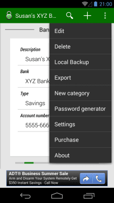 Screenshot of the application Password Manager Lite - #5