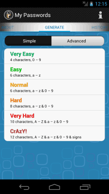Screenshot of the application My Passwords Generator - #1