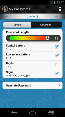 Screenshot of the application My Passwords Generator - #2