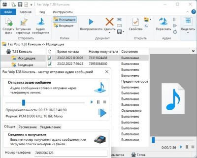 Screenshot of the application Fax Voip T.38 Console (Russian version) - #3
