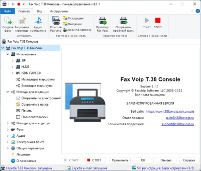 Screenshot of the application Fax Voip T.38 Console (Russian version) - #4