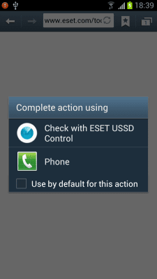 Screenshot of the application ESET USSD Control - #1