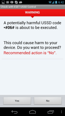 Screenshot of the application ESET USSD Control - #3