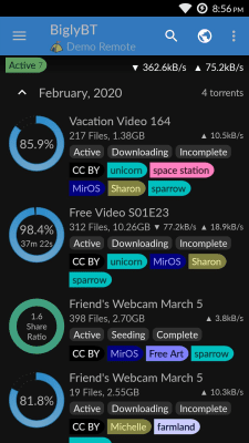 Screenshot of the application BiglyBT torrent client with remote control - #1