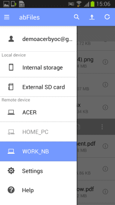 Screenshot of the application abFiles (Acer Remote Files) - #1